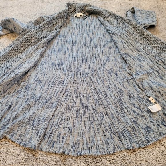 STudio Works Womens Cardigan Petite XL Blue Crochet Knit Long Pleat Back 16042 - Picture 4 of 11